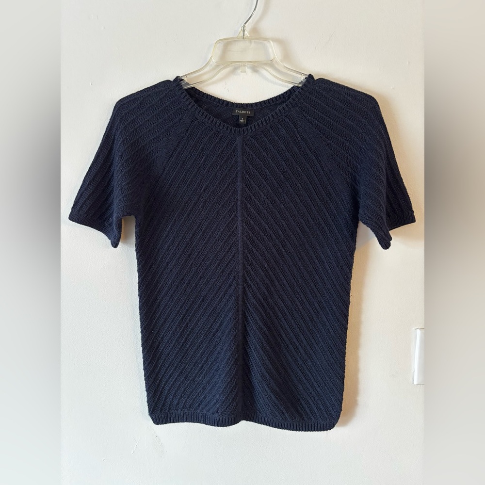 Talbots Navy Blue Short Sleeve Knit Sweater size small